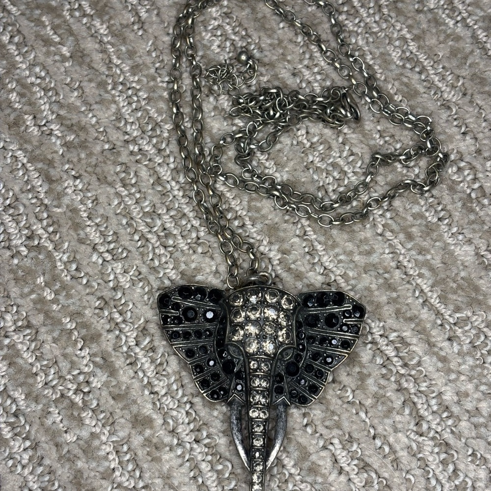SOLD Long gemstone elephant pendant statement necklace